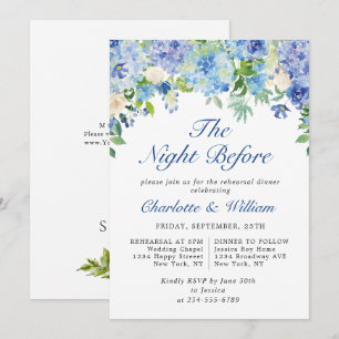 Elegant Watercolor Blue Hydrangea Rehearsal Dinner Invitation