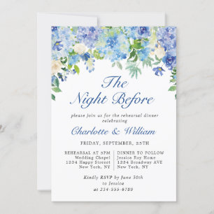Elegant Watercolor Blue Hydrangea Rehearsal Dinner Invitation