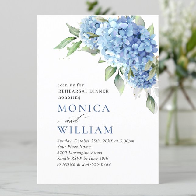 Elegant Watercolor Blue Hydrangea REHEARSAL DINNER Invitation (Creator Uploaded)