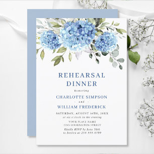 Elegant Watercolor Blue Hydrangea Rehearsal Dinner Invitation