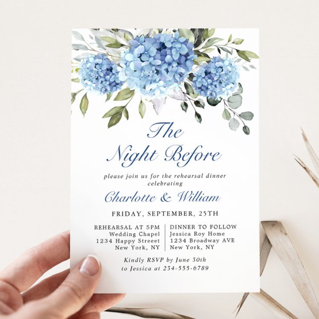 Elegant Watercolor Blue Hydrangea Rehearsal Dinner Invitation (Creator Uploaded)