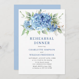 Elegant Watercolor Blue Hydrangea Rehearsal Dinner Invitation