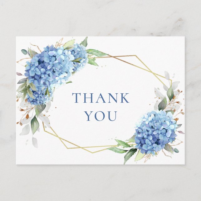 Elegant Watercolor Blue Hydrangea Thank You Postcard (Front)