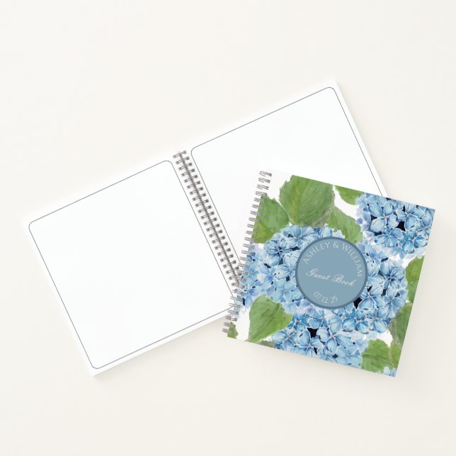 Elegant Watercolor Blue Hydrangea Wedding Guest Notebook (Inside)