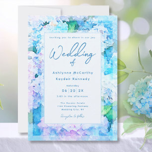 Elegant Watercolor Blue Hydrangea Wedding  Invitation