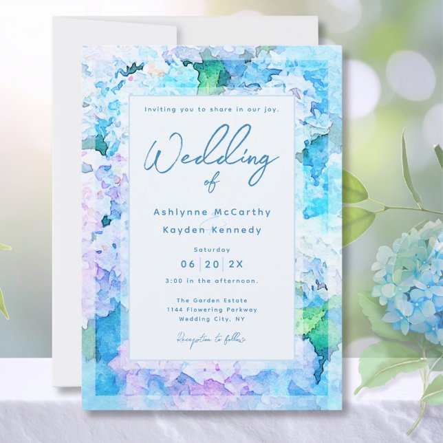 Elegant Watercolor Blue Hydrangea Wedding  Invitation (Creator Uploaded)