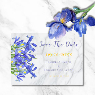 Elegant Watercolor Blue Iris Floral Marble Save The Date