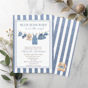 Elegant Watercolor Blue Jean Western Denim Baby S Invitation
