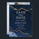 Elegant Watercolor Blue Marble Agate Geode Photo Save The Date<br><div class="desc">Modern Elegant Watercolor Blue and Gold Marble Agate Geode Save The Date Card - Photo Back</div>