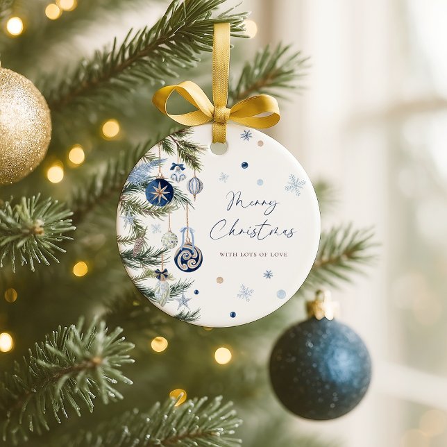 Elegant Watercolor Blue Photo Christmas Ornament  (Creator Uploaded)