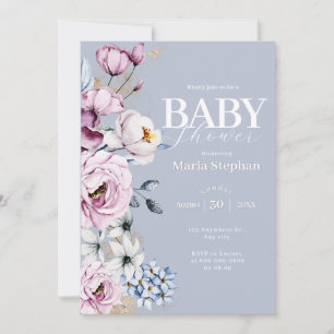 Elegant Watercolor blue pink Floral Baby Shower Invitation