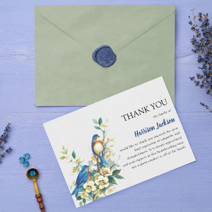Elegant Watercolor Blue Tit & Blossom Funeral Thank You Card