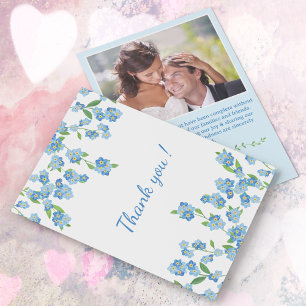 Elegant Watercolor Blue Wildflower Photo Wedding Thank You Card