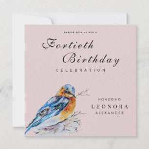 Elegant Watercolor Bluebird Milestone Birthday Invitation