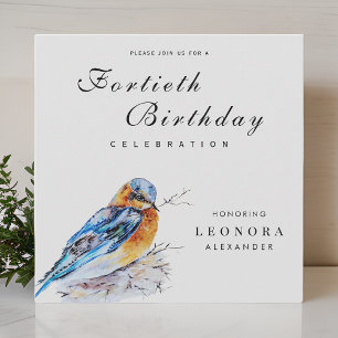 Elegant Watercolor Bluebird Milestone Birthday Invitation