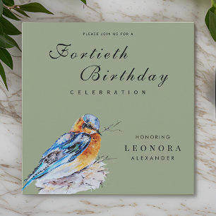 Elegant Watercolor Bluebird Milestone Birthday Invitation