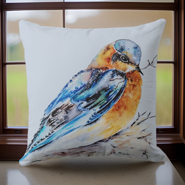 Elegant Watercolor Bluebird Nature Cushion (Creator Uploaded)