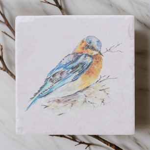 Elegant Watercolor Bluebird Nature Stone Coaster