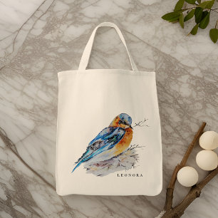 Elegant Watercolor Bluebird Personalise Tote Bag