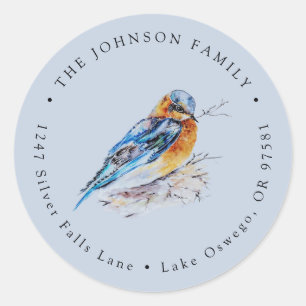 Elegant Watercolor Bluebird Return Address Classic Round Sticker