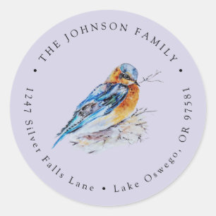 Elegant Watercolor Bluebird Return Address Classic Round Sticker