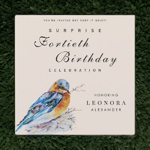 Elegant Watercolor Bluebird Surprise Birthday Invitation