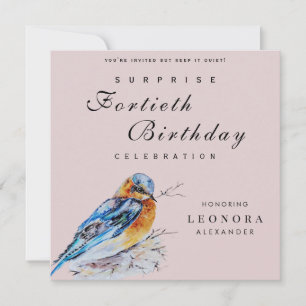 Elegant Watercolor Bluebird Surprise Birthday Invitation