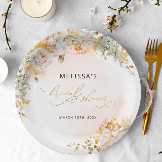 Elegant Watercolor Blush Floral Bridal Shower Paper Plate (Creator Uploaded)