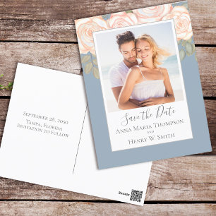 Elegant Watercolor Blush Floral Calligraphy Photo Postcard