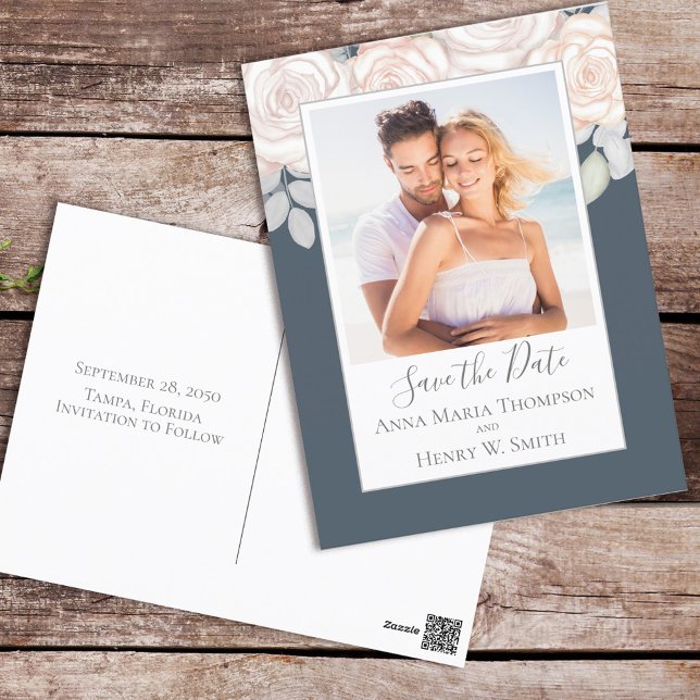 Elegant Watercolor Blush Floral Calligraphy Photo Postcard (Creator Uploaded)