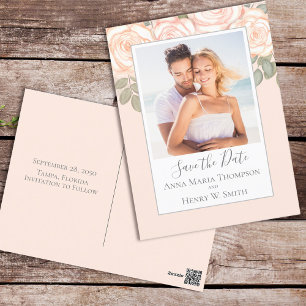 Elegant Watercolor Blush Floral Calligraphy Photo Postcard