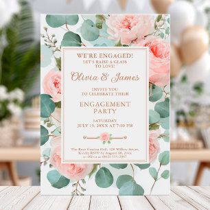 Elegant watercolor blush floral engagement party invitation
