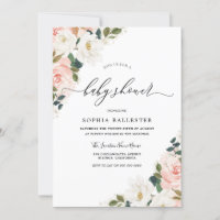 Elegant Watercolor Blush Floral Leaf Baby Shower