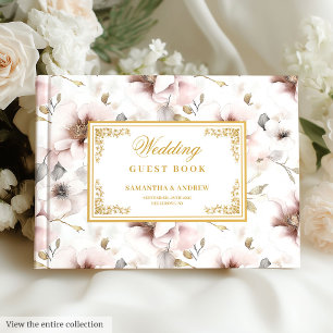 Elegant Watercolor Blush Flower Wedding Guest Book