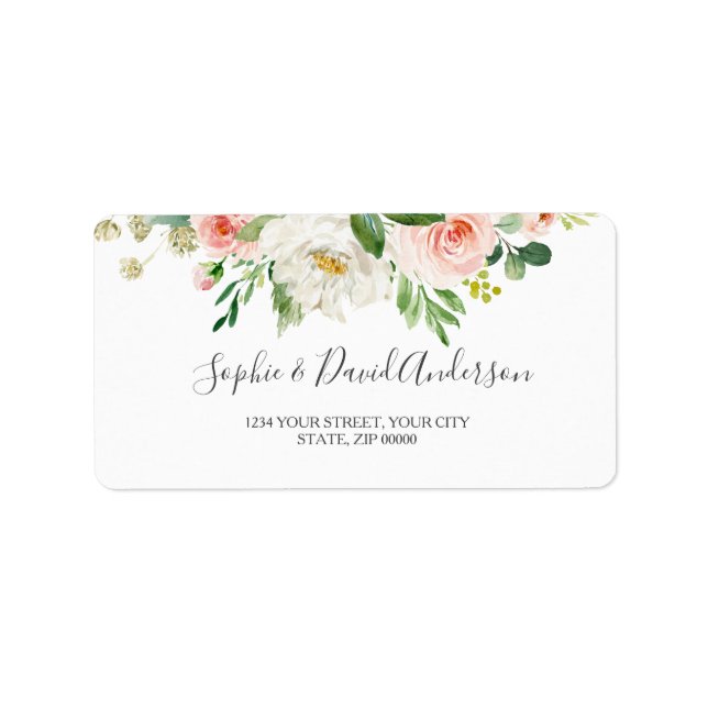 Elegant Watercolor Blush Flowers Gold Wedding Label (Front)