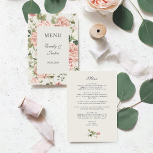 Elegant Watercolor Blush Garden Pink Rose Wedding Menu