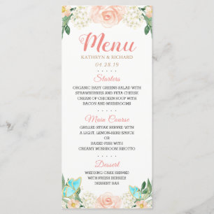 Elegant Watercolor Blush Peach Floral Wedding Menu