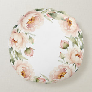 Elegant watercolor blush peony floral background round cushion