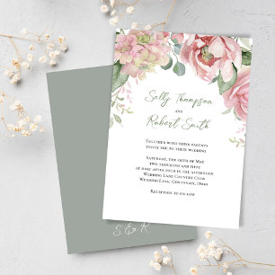 Elegant Watercolor Blush Pink Wedding Floral Invitation