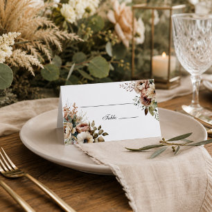 Elegant Watercolor Boho Fall Floral Wedding Place Card