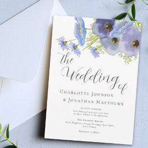 Elegant Watercolor Boho Floral Blue Wedding Invitation