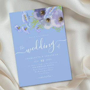 Elegant Watercolor Boho Floral Blue Wedding Invitation