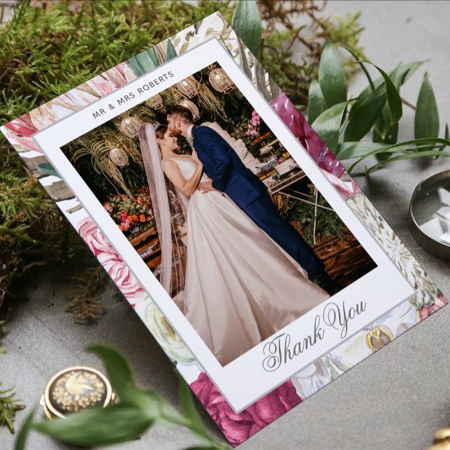 Elegant Watercolor Boho Floral Wedding Thank You Card (Creator Uploaded)