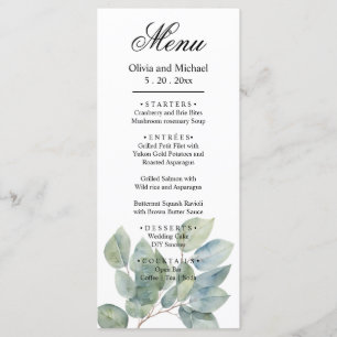 Elegant  Watercolor boho greenery foliage wedding Menu