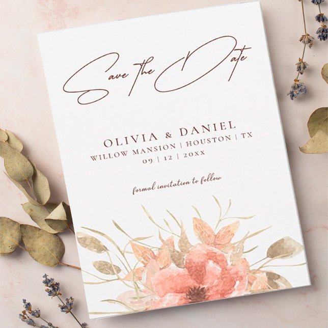 Elegant Watercolor Boho Rose Wedding Save The Date (Creator Uploaded)