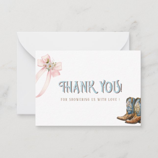 Elegant Watercolor Boots or Bows  Baby shower Card (Front)