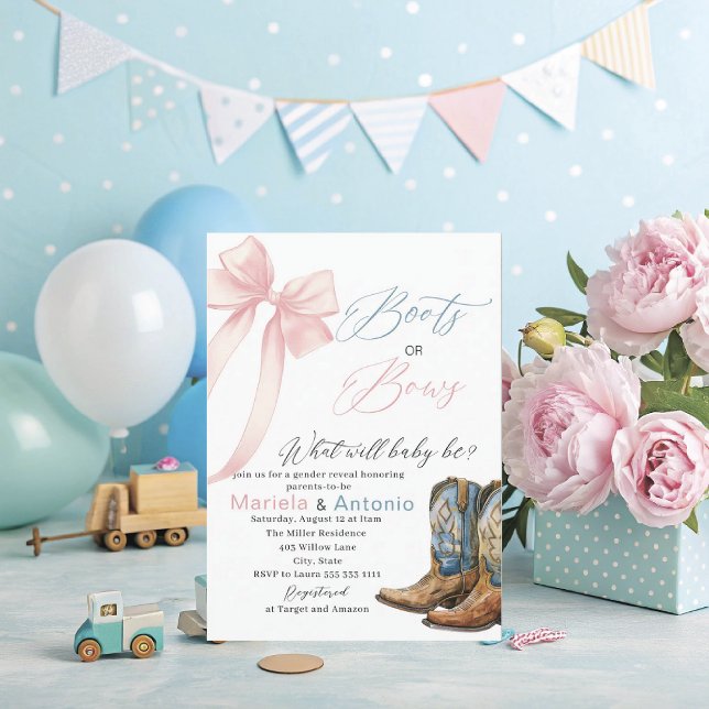 Elegant Watercolor Boots or Bows Baby Shower Invitation (Creator Uploaded)