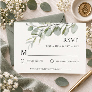 Elegant Watercolor Botancial Greenery Wedding  RSVP Card
