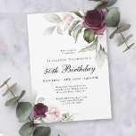 Elegant Watercolor Botanical 50th Birthday Invitation<br><div class="desc">Celebrate a special 50th birthday milestone birthday with this beautiful party invitation with featuring floral borders in burgundy and pink roses on each side of the elegantly placed text. Colours include pale blush pink, deep burgundy red and plum mixed with ethereal greenery and tiny white accent flowers. Personalise the text...</div>