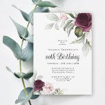 Elegant Watercolor Botanical 80th Birthday Invitat Invitation<br><div class="desc">Celebrate a special milestone birthday with this beautiful party invitation with featureing floral borders in burgundy and pink roses on each side of the elegantly placed text. Colours include pale blush pink, deep burgundy red and plum mixed with ethereal greenery and tiny white accent flowers. Personalise the text template with...</div>